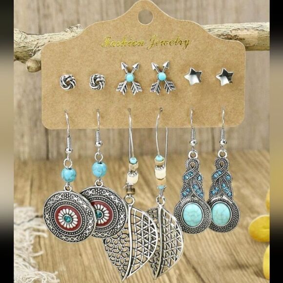 Bohemian Silver Turqouise Earrings - Picture 1 of 6